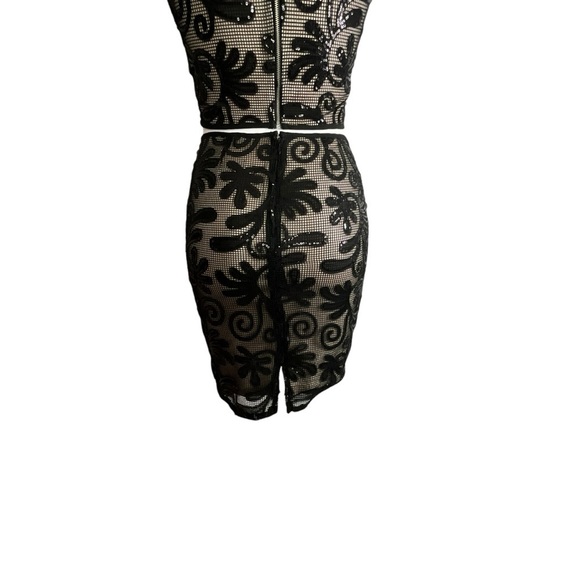 Sienna Sky Elegant Two Piece Black Floral Scroll Sequin Skirt Set - Picture 6 of 12